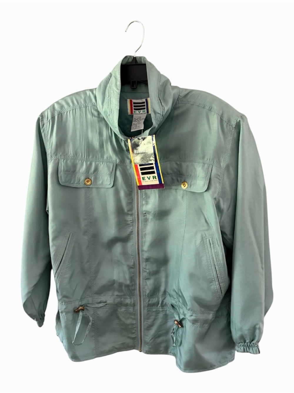 Vintage 100% Silk EVR Jacket New With Tags Green Full Zip 90s